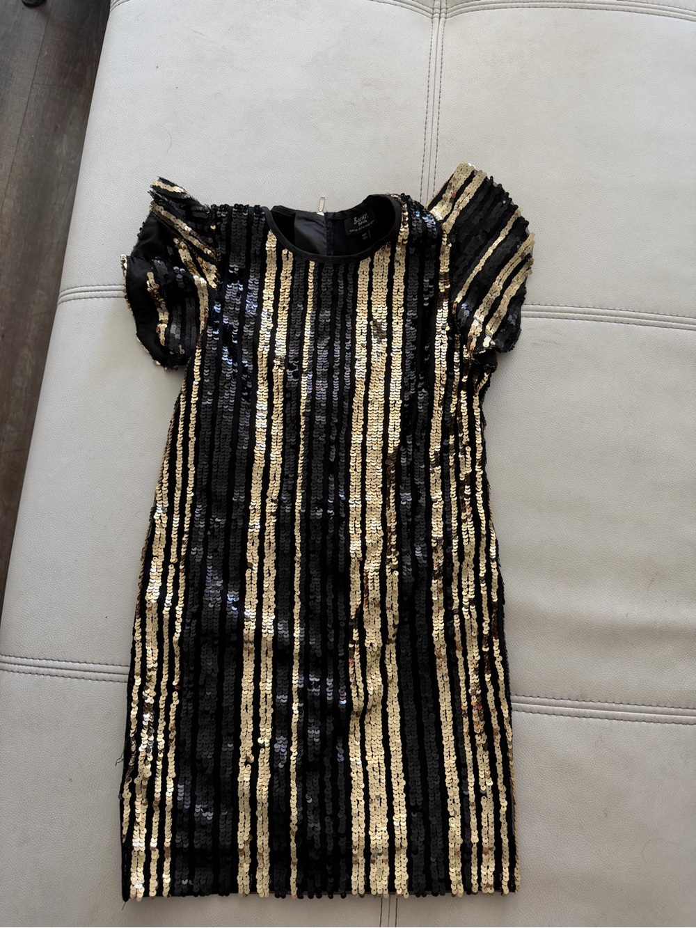 Bardot Black & Gold Sequin Stripe Party Dress for Kids